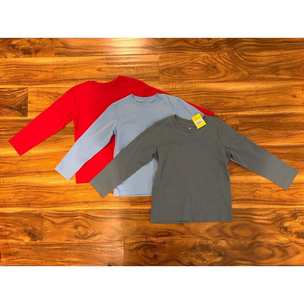 Primary Long Sleeve Tees, Cornflower, Slate Blue & Cherry, Size 4